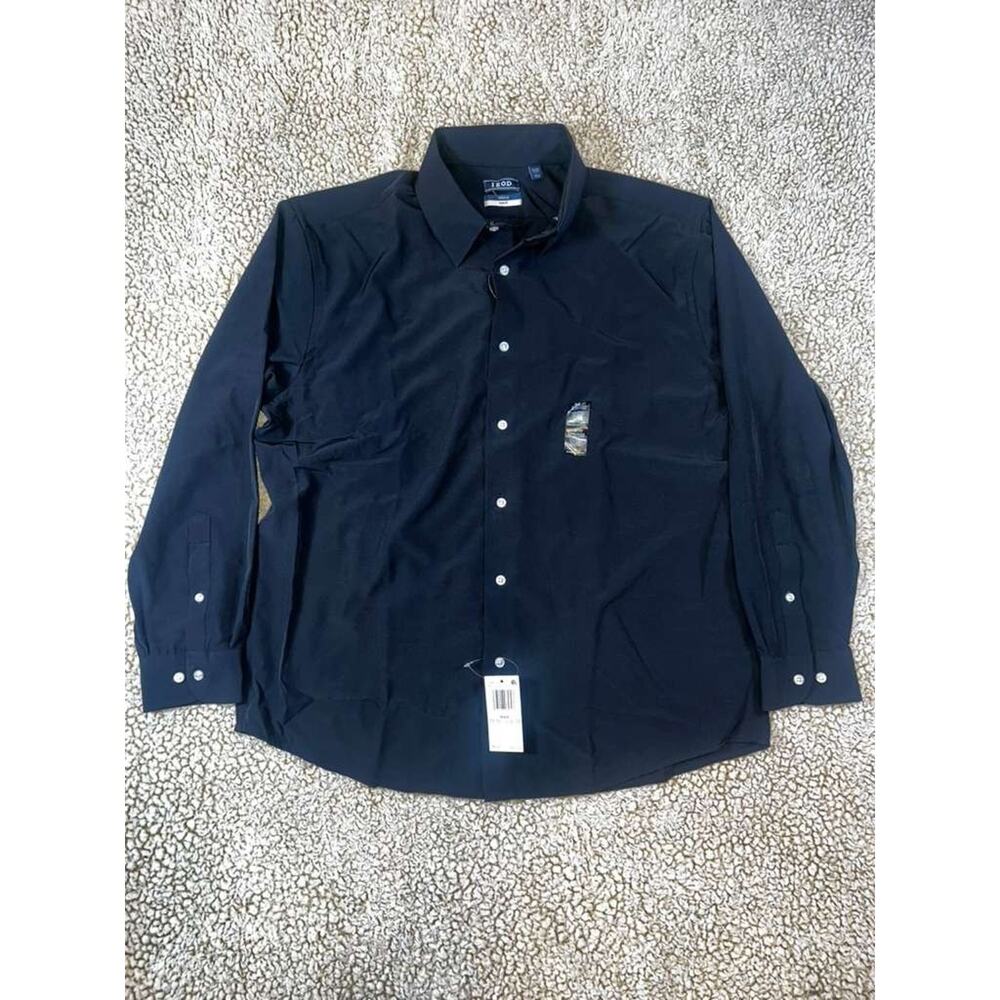 IZOD Traveler Dress Shirt Mens Size L Slim Fit Black Stretch NWT Button Up